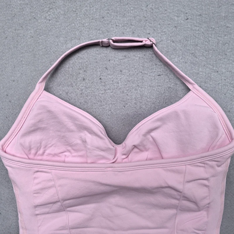 2 Pieces Seamless Yoga Set Workout Clothes Shorts Sets Adjustable Longline Strappy Top Scrunch Shorts Yoga Clothing Gym Set - Image 4