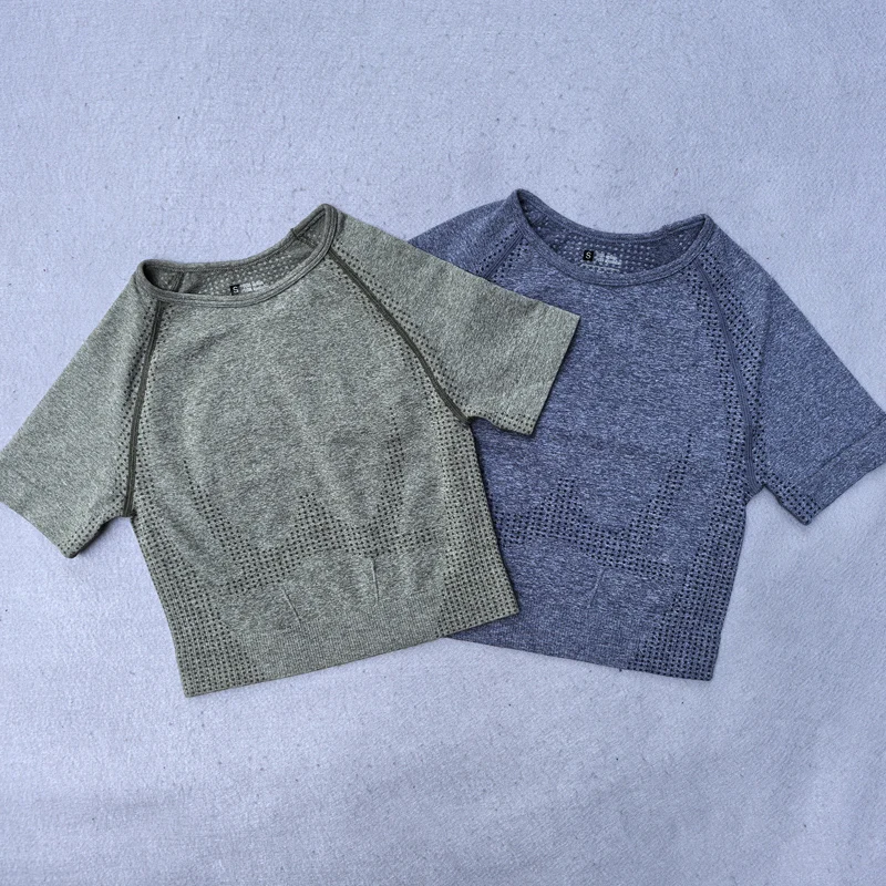 Gym Top for Women Short Sleeve Yoga Crop Top Sports T Shirts Clothes Fitness Seamless Workout Tee Sports Tops Activewear