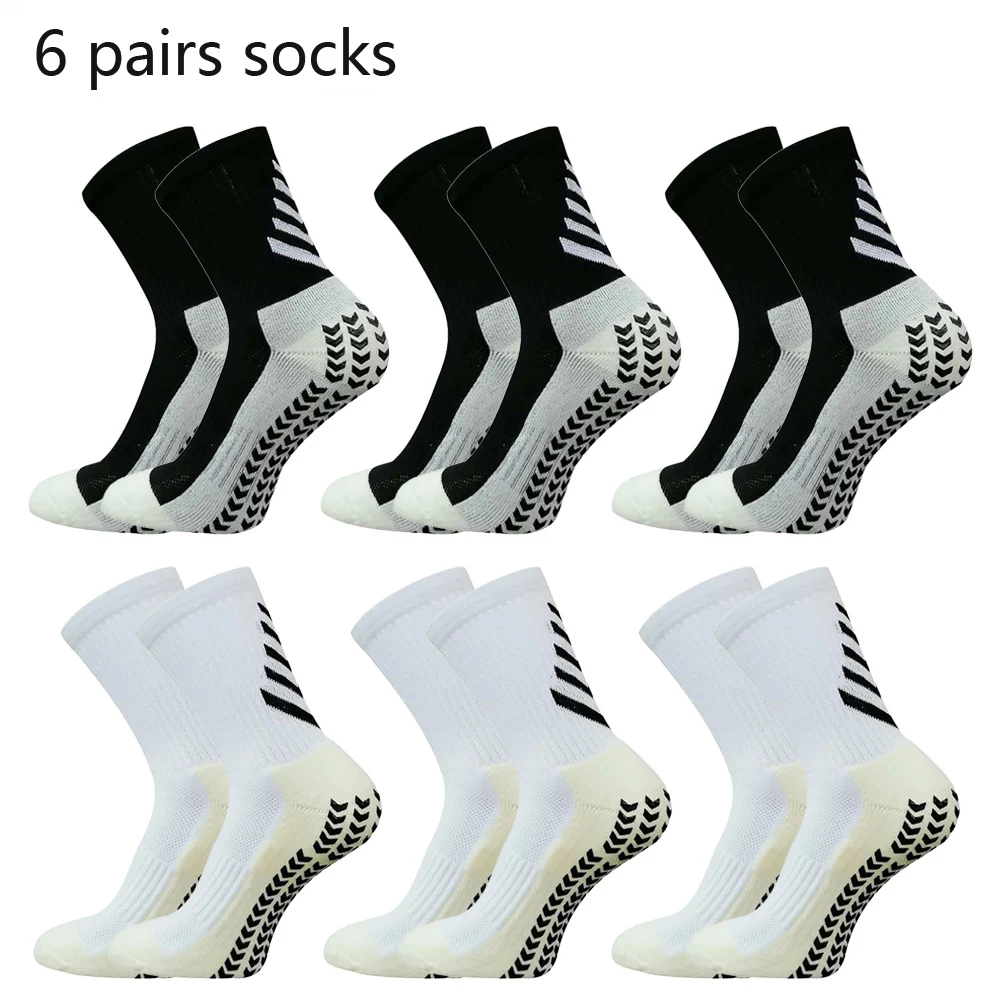 6 Pairs Anti-Slip Football Socks Men Athletic Soccer Socks Breathable For Running Yoga Basketball Cycling Sports Grip Socks